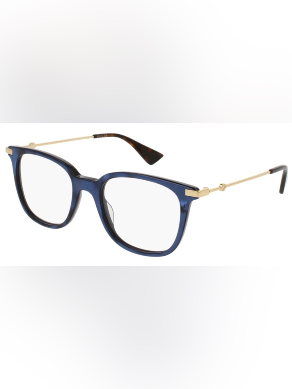 Gucci GG0110Oโ 005 Women Blue Gold Rectangle Eyeglasses w/Case Authentic